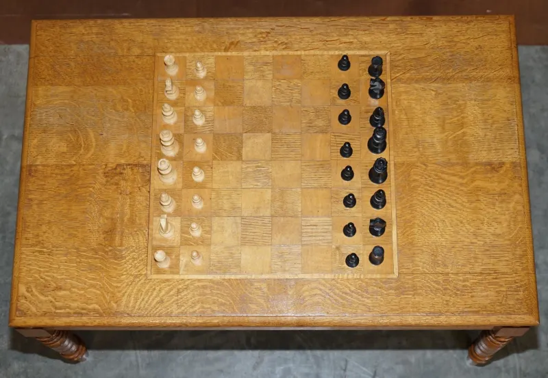 Pamono Vintage Honey Oak Chess Board Coffee Table With Chess Set> Game Tables