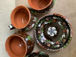 Hot Pamono Vintage Hungarian Folk Glazed Ceramic Set by Sarospatak, Set of 5