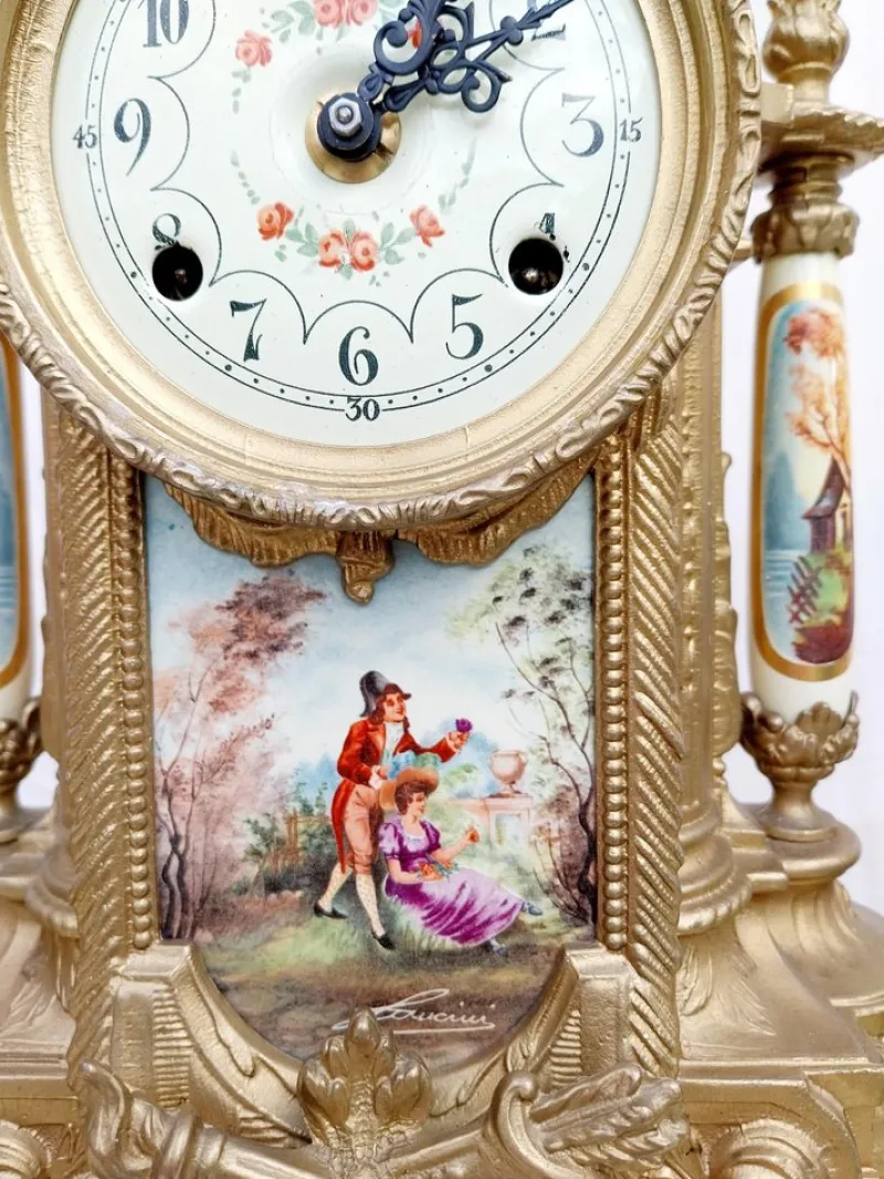 Pamono Vintage Imperial Mantel Clock with Urns by Franz Hermle Lancini, 1980s, Set of 3> Clocks