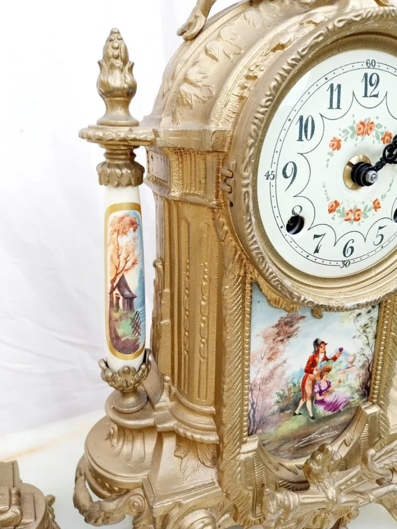 Pamono Vintage Imperial Mantel Clock with Urns by Franz Hermle Lancini, 1980s, Set of 3> Clocks