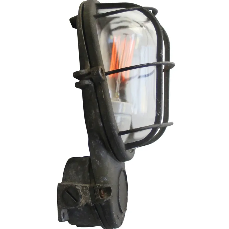 Pamono Vintage Industrial Grey and Clear Glass Wall Lamp from Industria Rotterdam> Wall Lights & Sconces