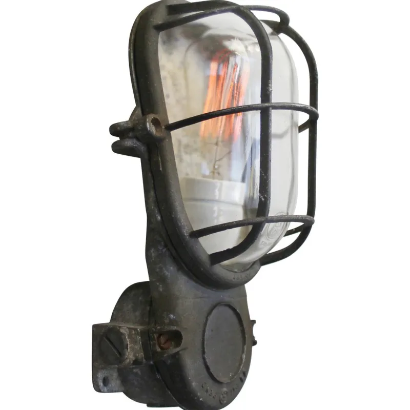 Pamono Vintage Industrial Grey and Clear Glass Wall Lamp from Industria Rotterdam> Wall Lights & Sconces