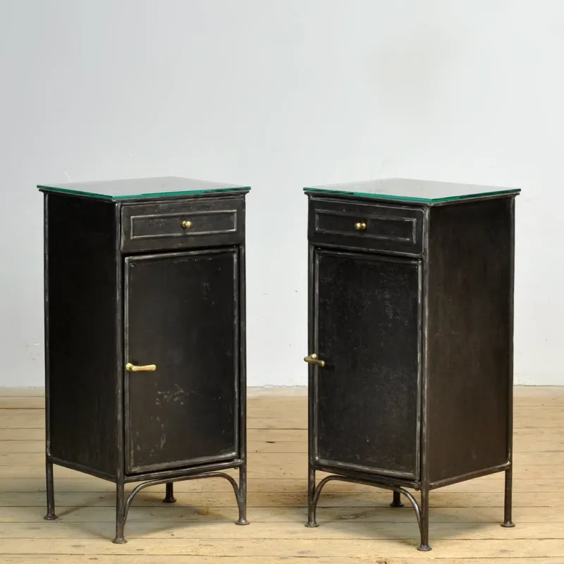 Best Pamono Vintage Iron and Glass Nightstands, 1900s, Set of 2