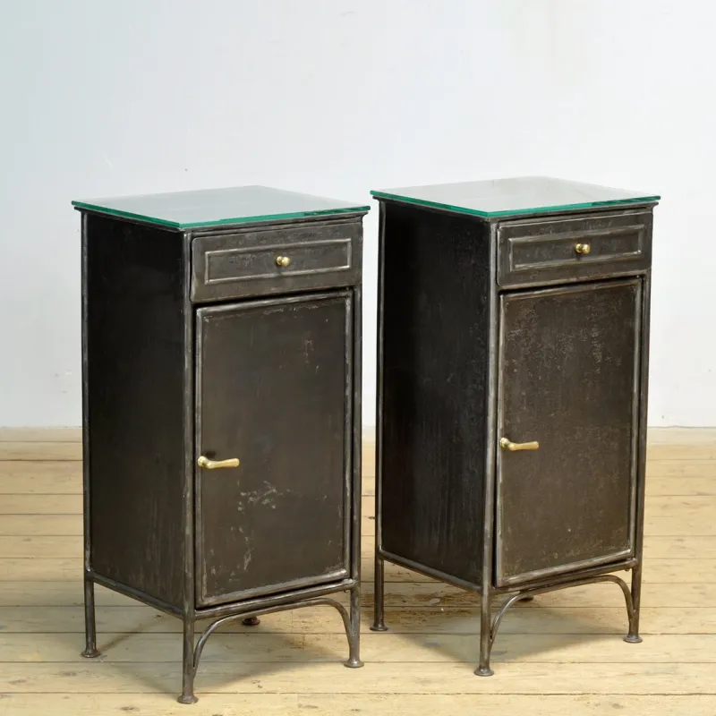 Best Pamono Vintage Iron and Glass Nightstands, 1900s, Set of 2