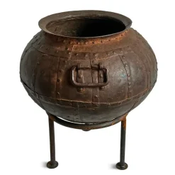 Pamono Vintage Iron Rivet Pot Planter, 1960s><noscript><img width=