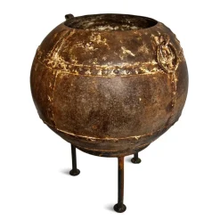 Pamono Vintage Iron Rivet Pot Planter, 1960s><noscript><img width=