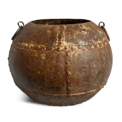 Pamono Vintage Iron Rivet Pot Planter, 1960s><noscript><img width=
