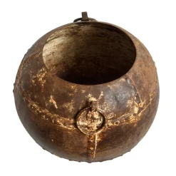 Pamono Vintage Iron Rivet Pot Planter, 1960s><noscript><img width=