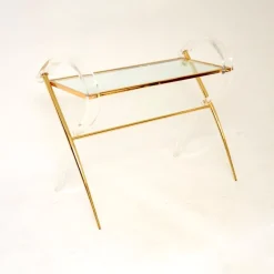 Pamono Vintage Italian Acrylic Glass and Gold Finish Console Table, 1970s> Console Tables