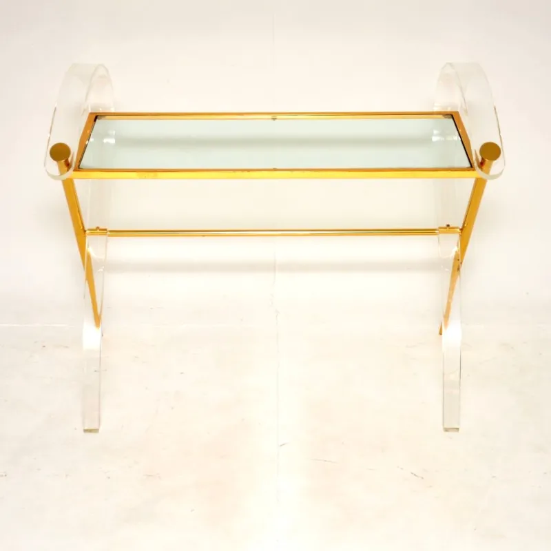 Pamono Vintage Italian Acrylic Glass and Gold Finish Console Table, 1970s> Console Tables