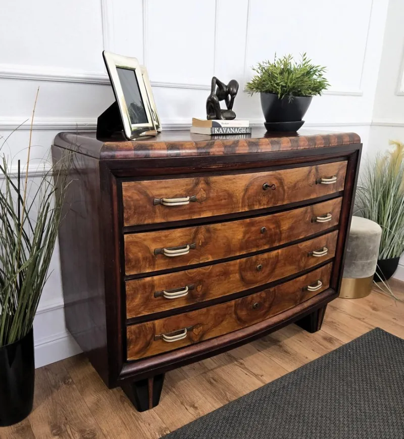 Pamono Vintage Italian Art Deco Burl Wood and Bronze Chest of Drawers by Paolo Buffa, 1940s> Dressers, Commodes & Chests