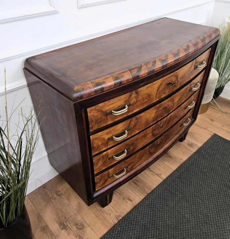 Pamono Vintage Italian Art Deco Burl Wood and Bronze Chest of Drawers by Paolo Buffa, 1940s> Dressers, Commodes & Chests