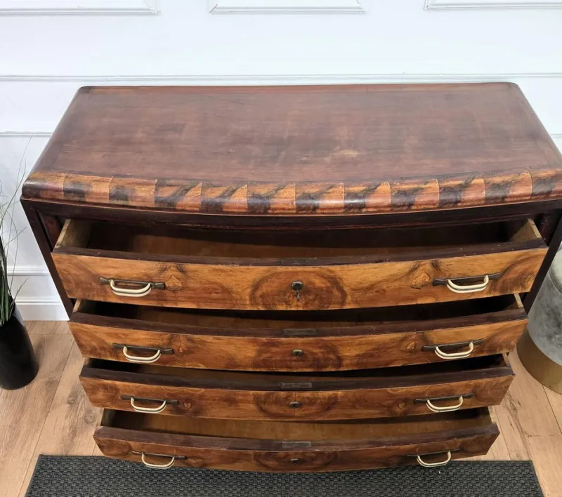 Pamono Vintage Italian Art Deco Burl Wood and Bronze Chest of Drawers by Paolo Buffa, 1940s> Dressers, Commodes & Chests