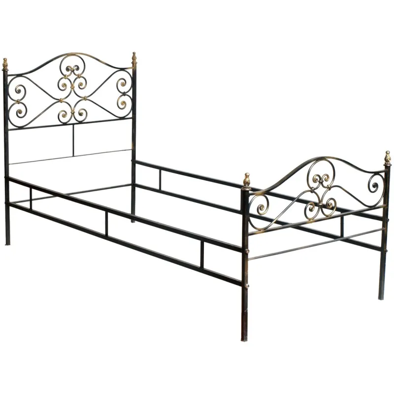 Pamono Vintage Italian Black and Gold Painted Wrought Iron Single Bed, 1950s> Beds & Bedroom Sets