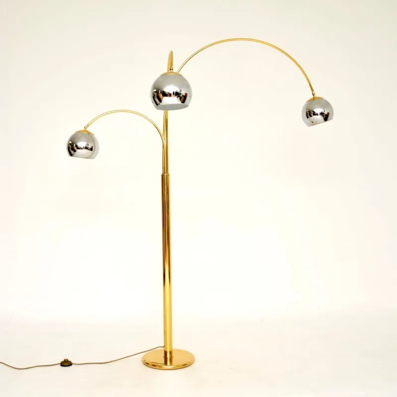 New Pamono Vintage Italian Brass and Chrome Arc Floor Lamp, 1970s