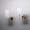 Pamono Vintage Italian Brass Sconces with Curved White Diffusers, 1950s, Set of 2> Wall Lights & Sconces
