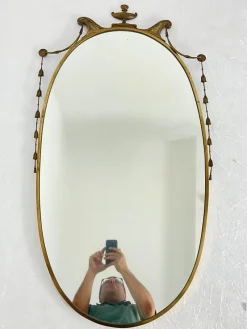Online Pamono Vintage Italian Brass Wall Mirror, 1960s