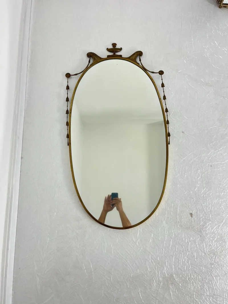 Online Pamono Vintage Italian Brass Wall Mirror, 1960s