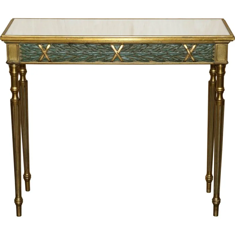 Pamono Vintage Italian Carved Console Table with Glass Mirrored Top> Console Tables