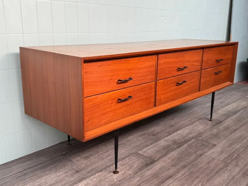 Pamono Vintage Italian Chest of Drawers in Teak and Metal Legs, 1950s> Dressers, Commodes & Chests
