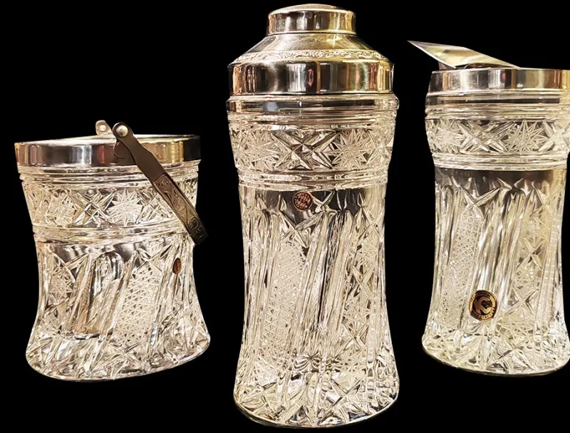 Pamono Vintage Italian Cocktail Shaker and Ice Bucket in Lead Crystal by Kristall Krisla, 1960s, Set of 3> Ice Buckets & Wine Coolers