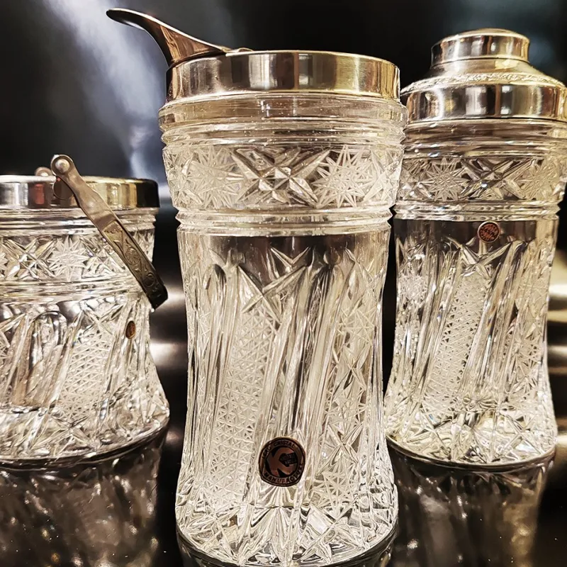 Pamono Vintage Italian Cocktail Shaker and Ice Bucket in Lead Crystal by Kristall Krisla, 1960s, Set of 3> Ice Buckets & Wine Coolers