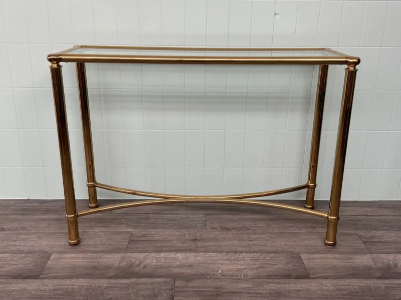 Pamono Vintage Italian Console in Brass Metal and Edged Glass Top, 1980s> Console Tables