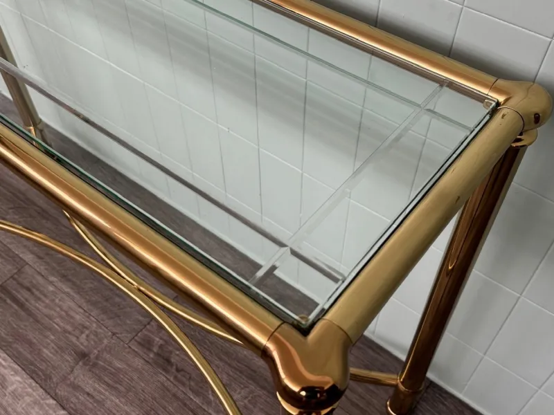 Pamono Vintage Italian Console in Brass Metal and Edged Glass Top, 1980s> Console Tables