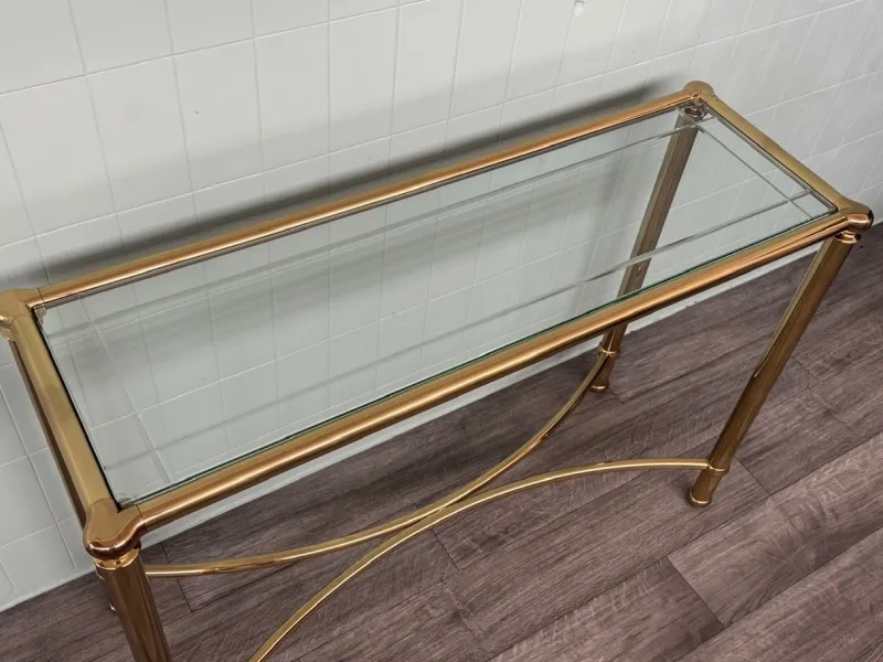 Pamono Vintage Italian Console in Brass Metal and Edged Glass Top, 1980s> Console Tables