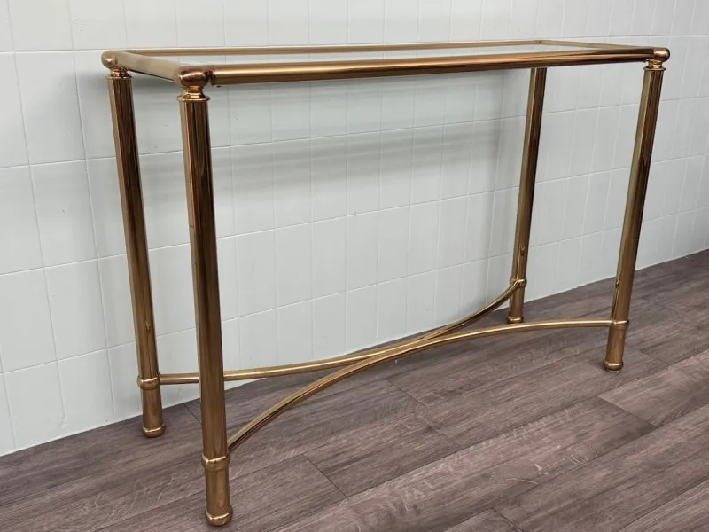 Pamono Vintage Italian Console in Brass Metal and Edged Glass Top, 1980s> Console Tables