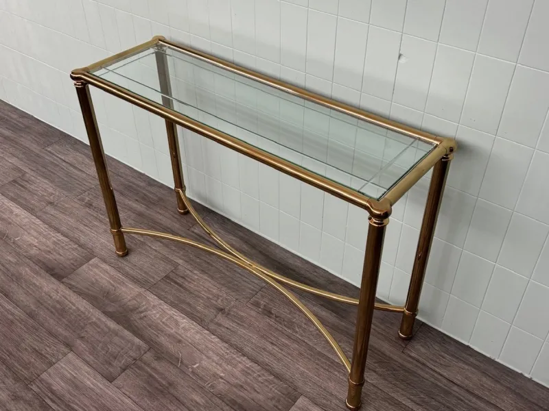 Pamono Vintage Italian Console in Brass Metal and Edged Glass Top, 1980s> Console Tables