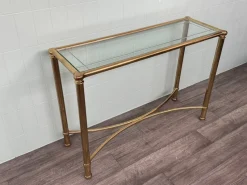 Pamono Vintage Italian Console in Brass Metal and Edged Glass Top, 1980s><noscript><img width=
