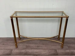 Pamono Vintage Italian Console in Brass Metal and Edged Glass Top, 1980s><noscript><img width=