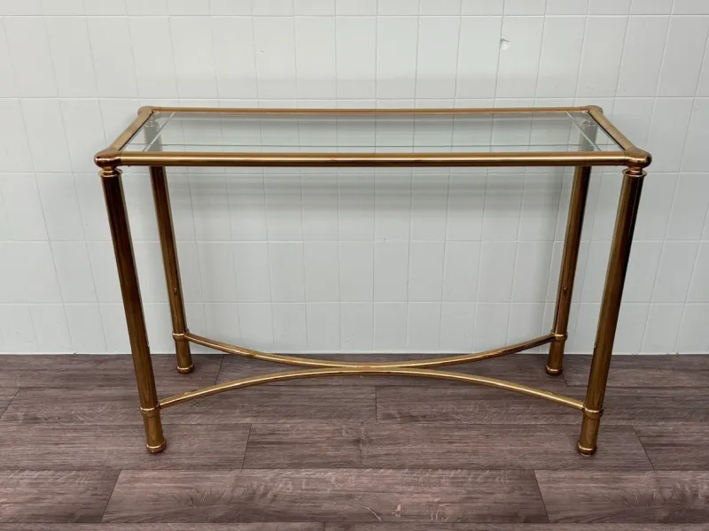 Pamono Vintage Italian Console in Brass Metal and Edged Glass Top, 1980s> Console Tables