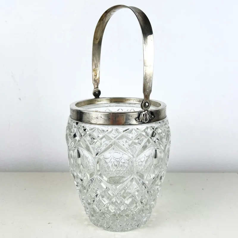 Pamono Vintage Italian Crystal and Silver Ice Bucket, 1940s> Ice Buckets & Wine Coolers