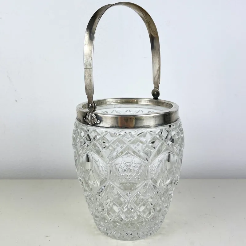 Pamono Vintage Italian Crystal and Silver Ice Bucket, 1940s> Ice Buckets & Wine Coolers