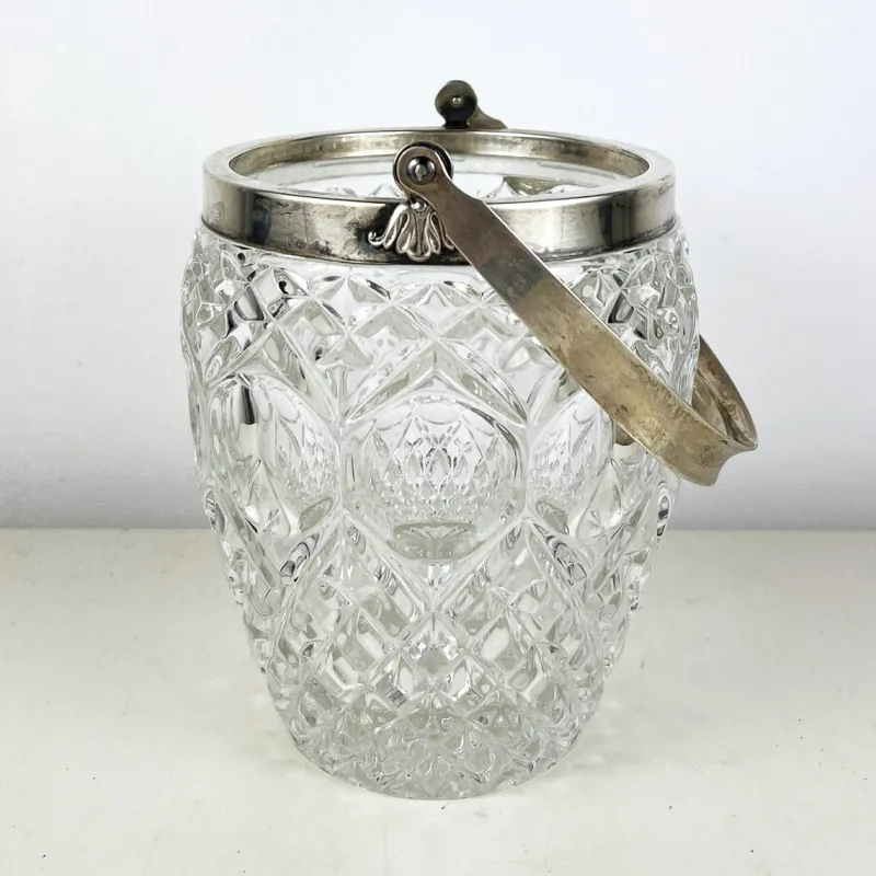 Pamono Vintage Italian Crystal and Silver Ice Bucket, 1940s> Ice Buckets & Wine Coolers
