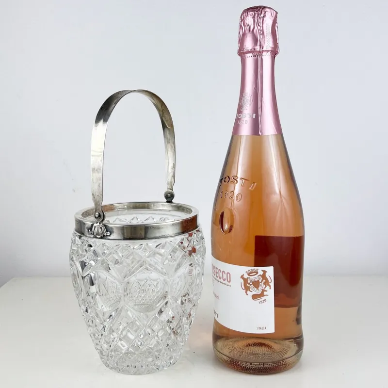Pamono Vintage Italian Crystal and Silver Ice Bucket, 1940s> Ice Buckets & Wine Coolers