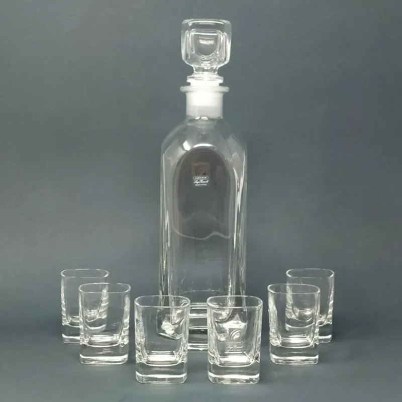 Pamono Vintage Italian Crystal Decanter and Glasses Set by Luigi Bormioli, 1970s, Set of 7> Glassware