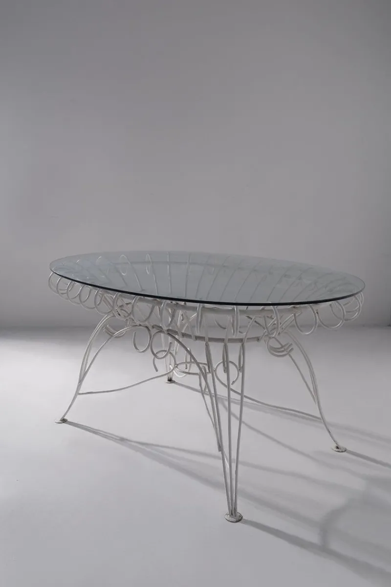Pamono Vintage Italian Dining Table in White Iron and Glass, 1960> Garden Tables