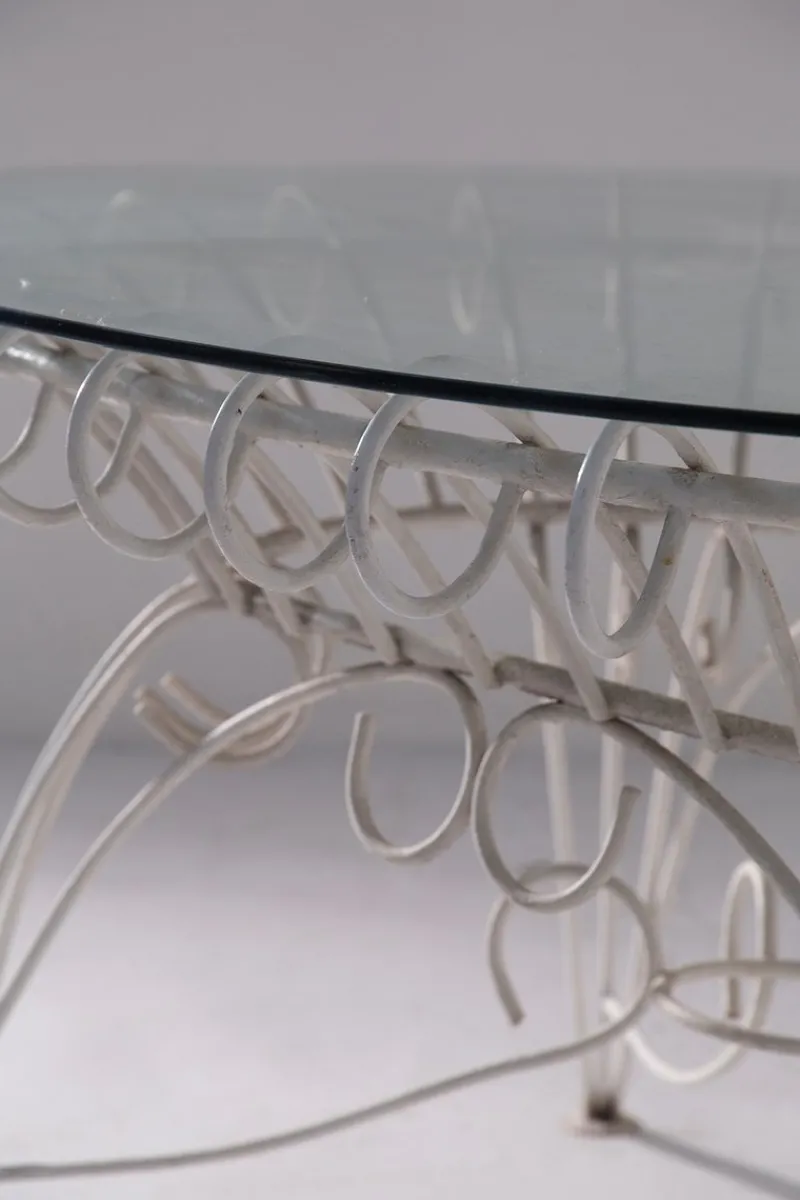Pamono Vintage Italian Dining Table in White Iron and Glass, 1960> Garden Tables