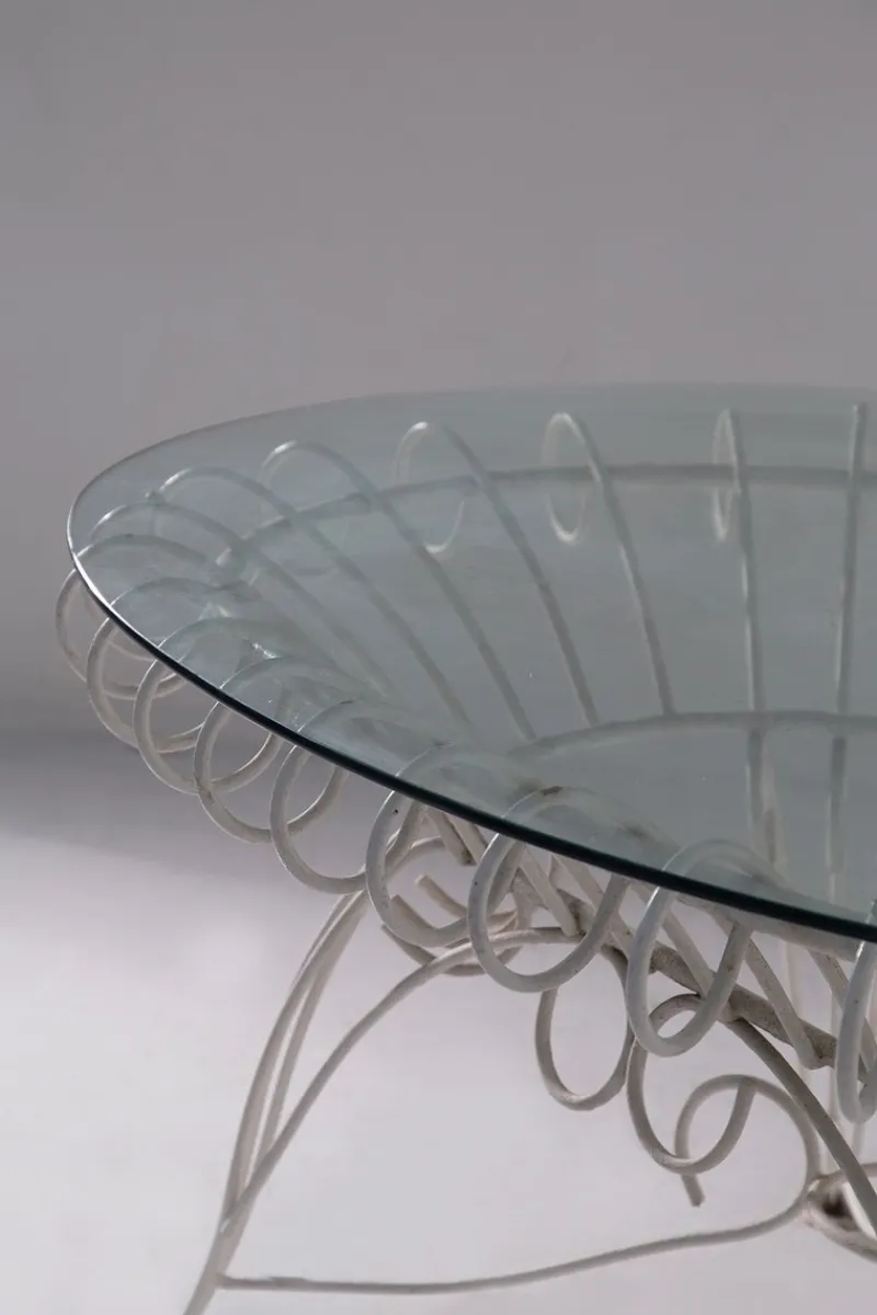 Pamono Vintage Italian Dining Table in White Iron and Glass, 1960> Garden Tables