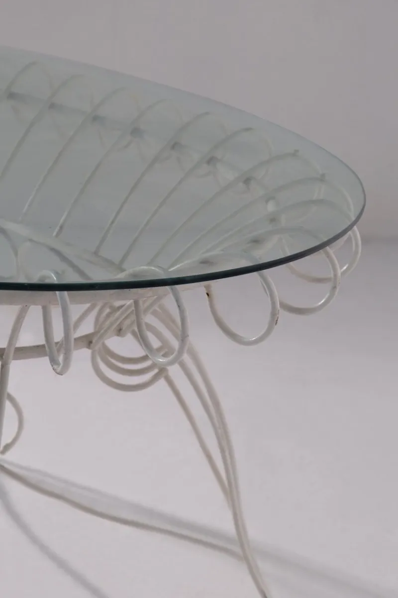 Pamono Vintage Italian Dining Table in White Iron and Glass, 1960> Garden Tables