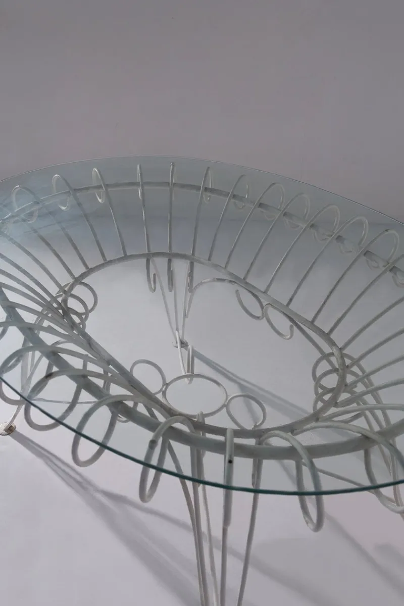 Pamono Vintage Italian Dining Table in White Iron and Glass, 1960> Garden Tables