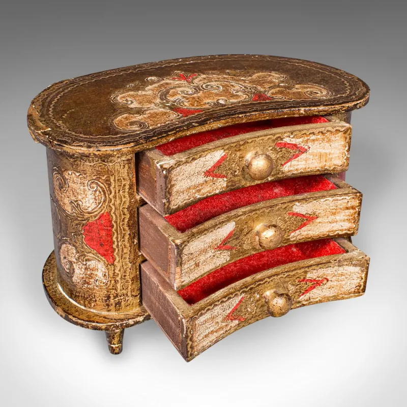 Pamono Vintage Italian Florentine Jewellery Box with Drawers, 1960s> Trunks Crates & Baskets