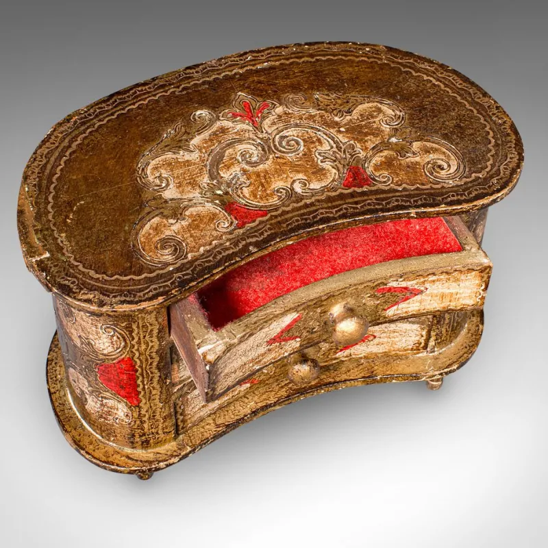 Pamono Vintage Italian Florentine Jewellery Box with Drawers, 1960s> Trunks Crates & Baskets