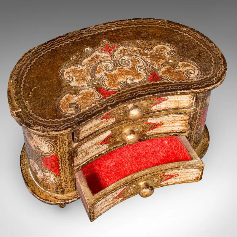 Pamono Vintage Italian Florentine Jewellery Box with Drawers, 1960s> Trunks Crates & Baskets