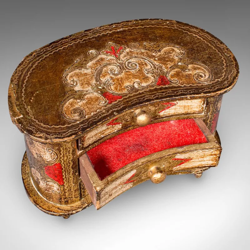 Pamono Vintage Italian Florentine Jewellery Box with Drawers, 1960s> Trunks Crates & Baskets