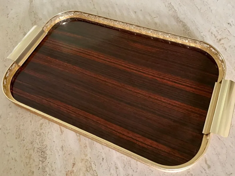 Pamono Vintage Italian Formica and Gilded Brass Serving Tray, 1950s> Trays