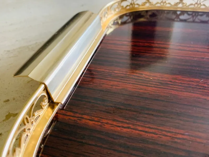 Pamono Vintage Italian Formica and Gilded Brass Serving Tray, 1950s> Trays